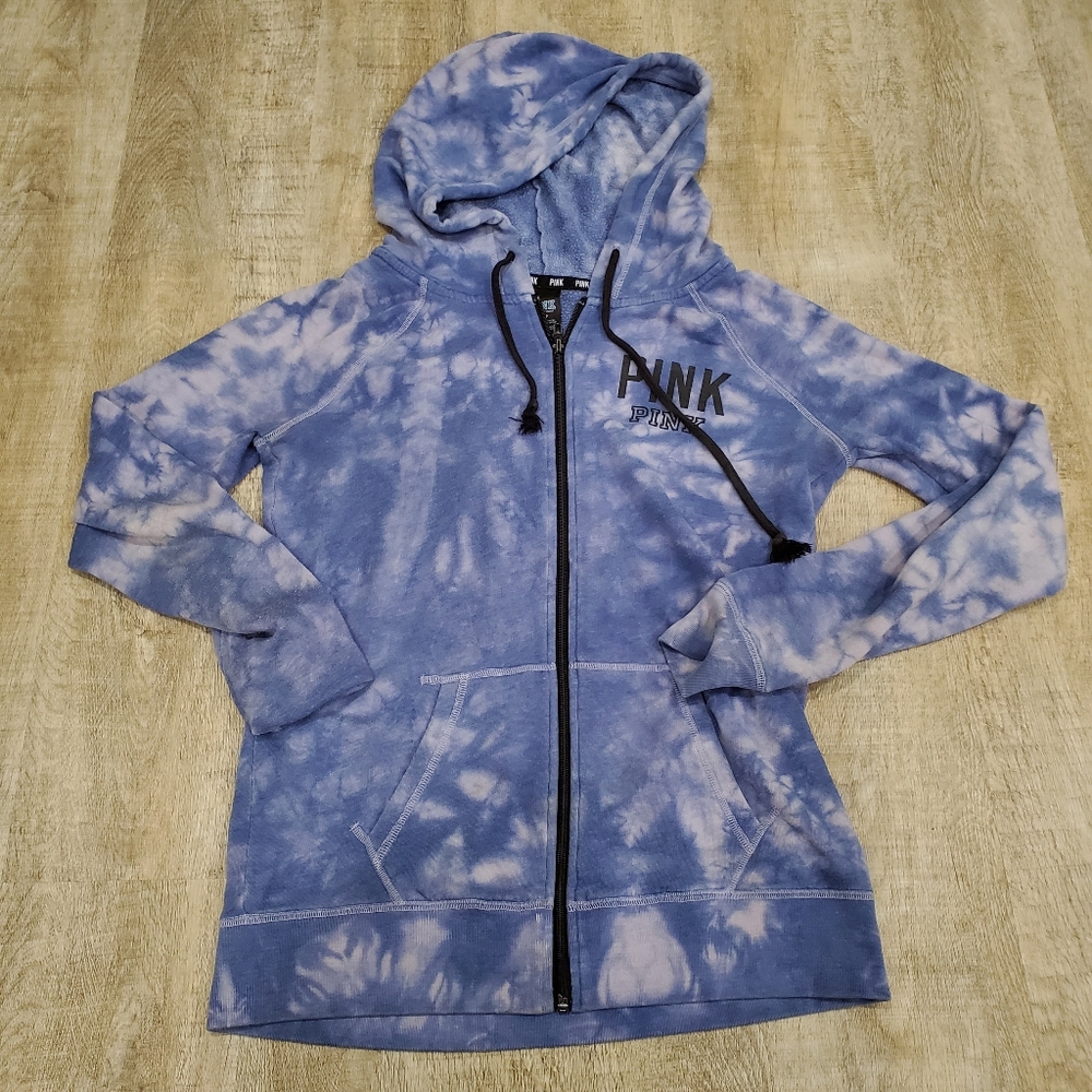 Victoria's Secret PINK Dark Blue & White Tie Dye Full Zip Sweatshirt Size Small